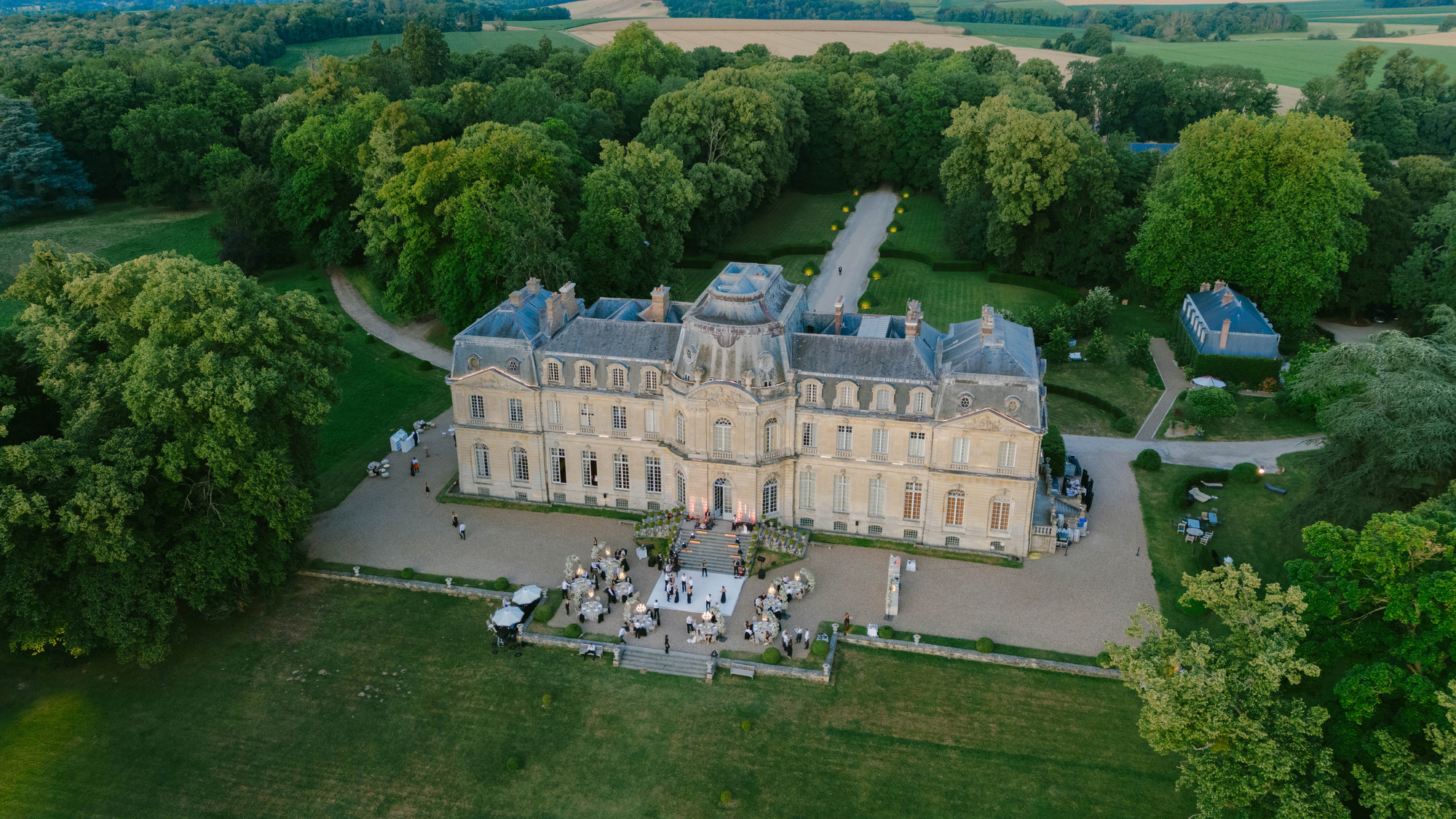 Wide reception view, Sophie and Alexander wedding at Champlatreux